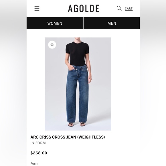 NWT Agolde Brand, criss cross jeans in Form. Button fly, mid-rise. Size 33 - Picture 5 of 6
